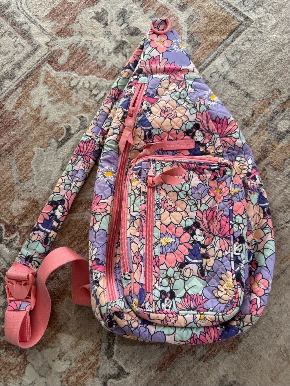 Vera Bradley Floral Quilted Crossbody Sling in Pink and Lavender
